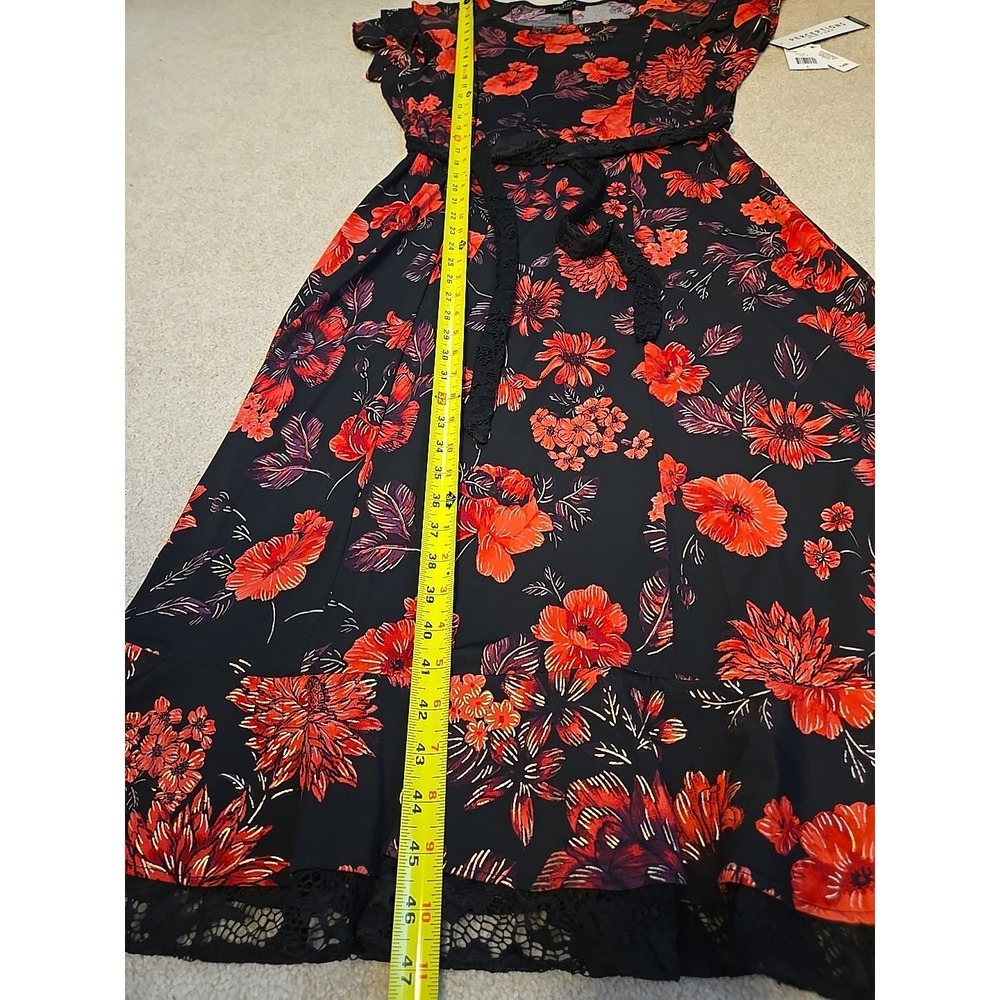 NWT Perceptions Short Sleeve Floral Midi Fit Flare Lace  Dress Sz L Black Red - Picture 11 of 13